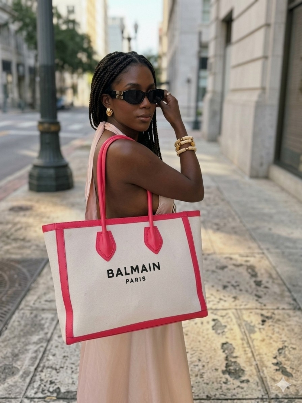 🌟New Balmain Canvas Tote with Pink Trim and Handles